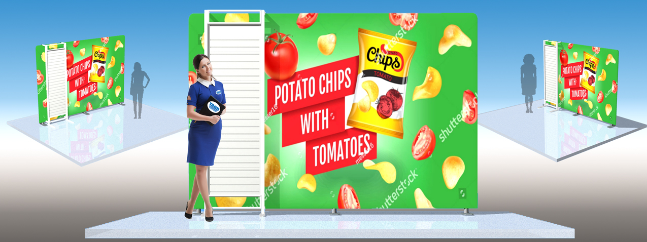 trade show displays with slat wall and large fabric graphic